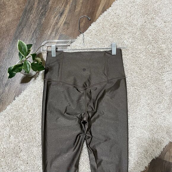 Athleta Small Coffee House Brown Metallic Elation Shine High Waisted Leggings - Picture 4 of 8